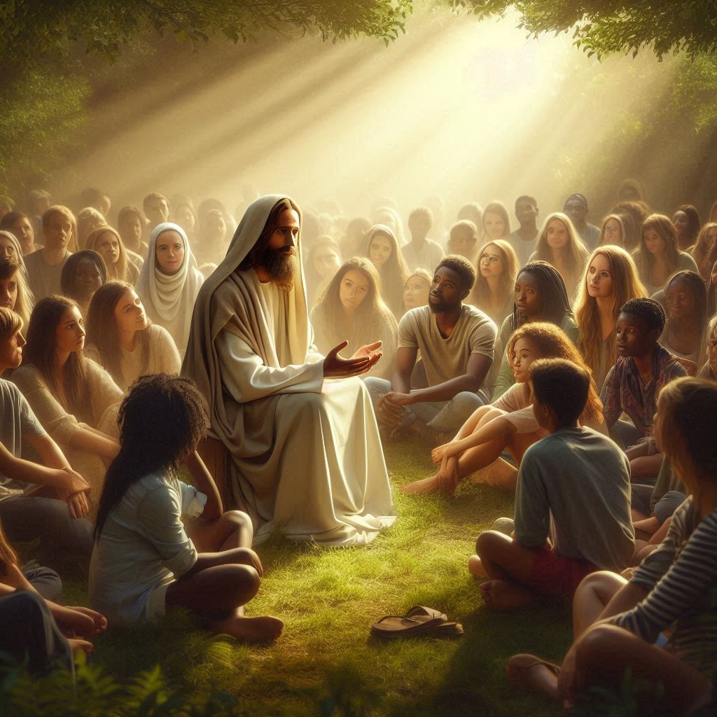 image of Jesus Christ speaking to a group representing the least of these
