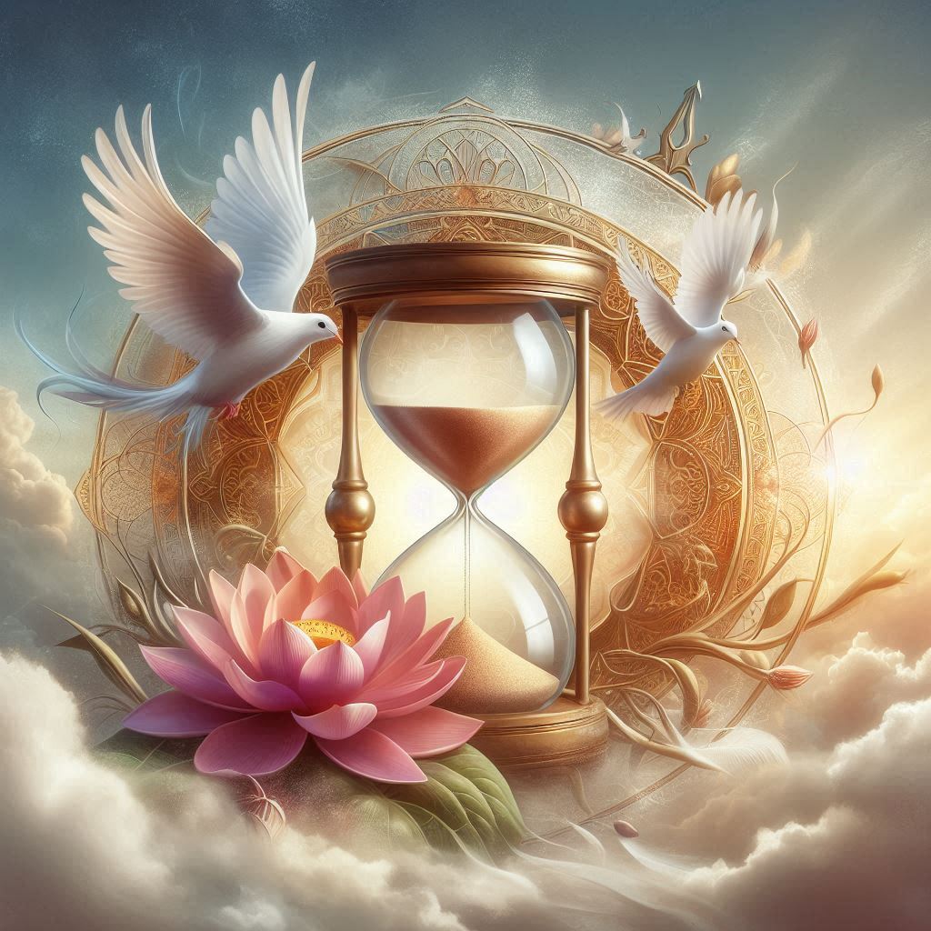an hourglass with a dove and beautiful pink flow... Christian inspired image