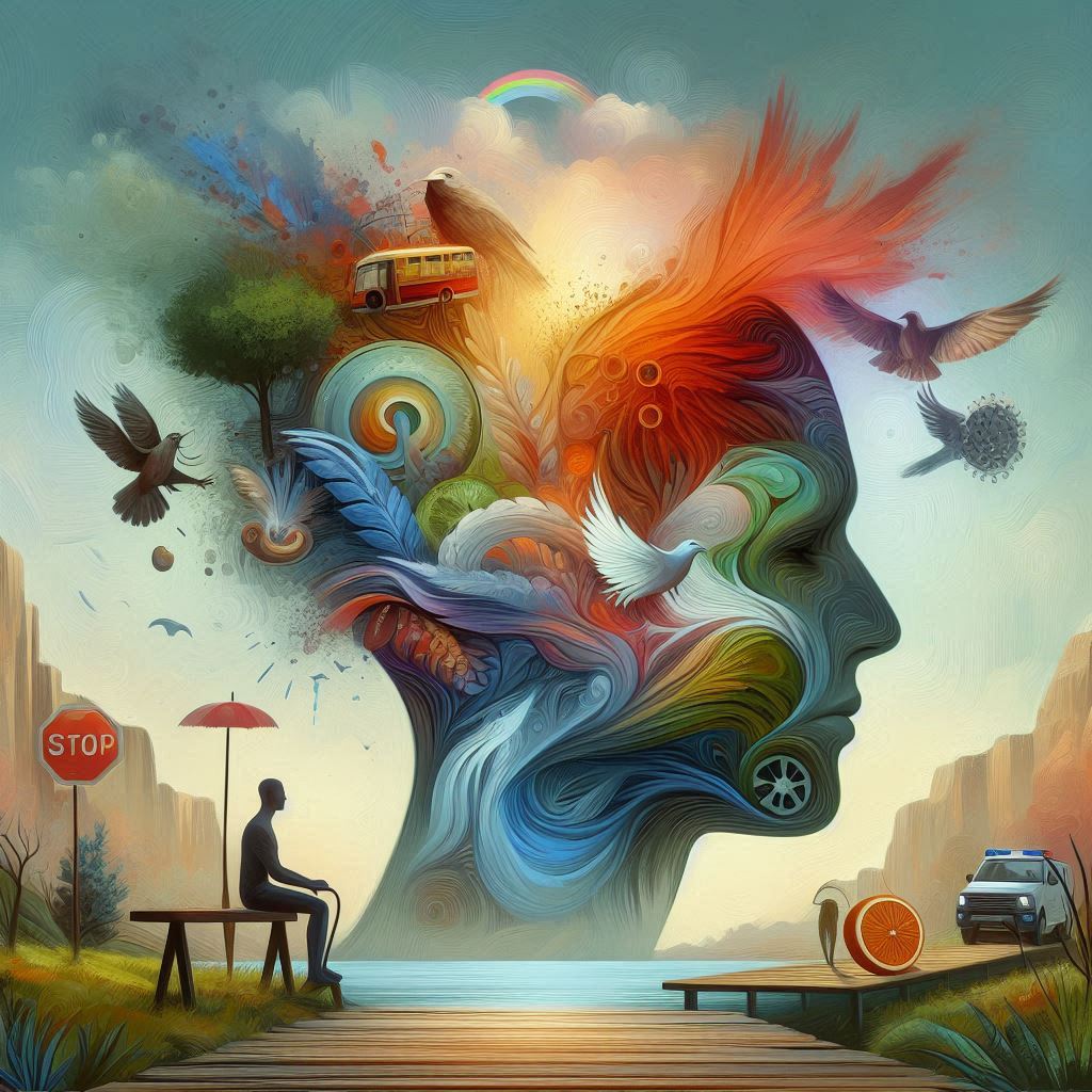 an abstract mind with images of PTSD represented