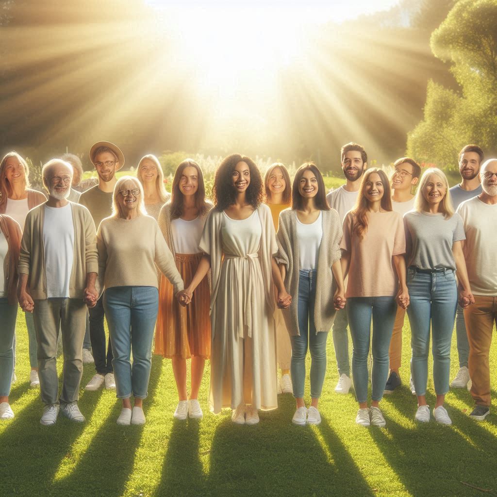 group of people standing together in God given purpose and peace