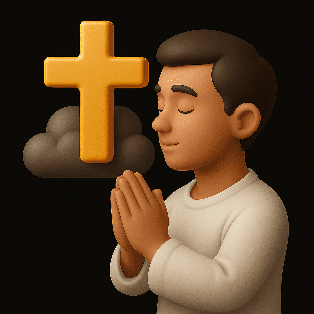 man praying and a Christian cross in the image