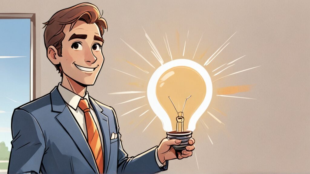 cartoon man holing lightbulb like as in an idea