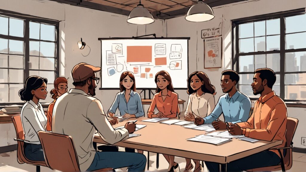 group of people at table at work having a meeting