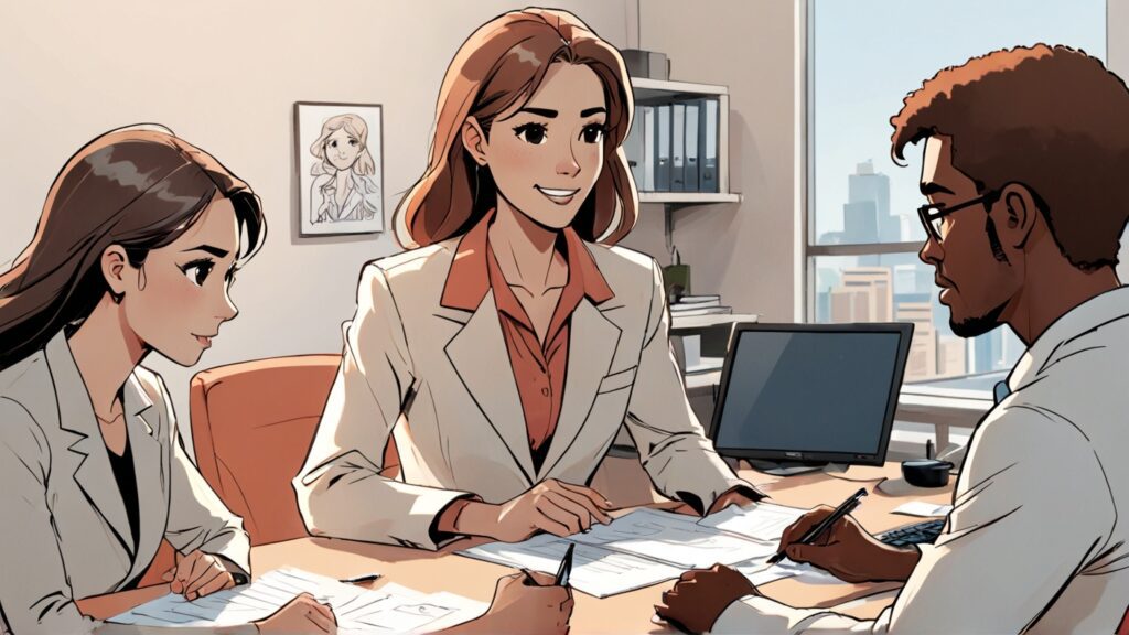 small 3 person meeting at work