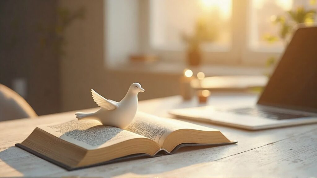 dove sitting on an open bible