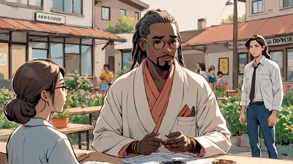 a man speaking kindly and understanding a coworker